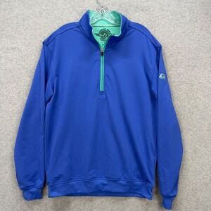 Straight Down Quarter Zip Pullover Mens Medium Blue Green Golf Performance Logo